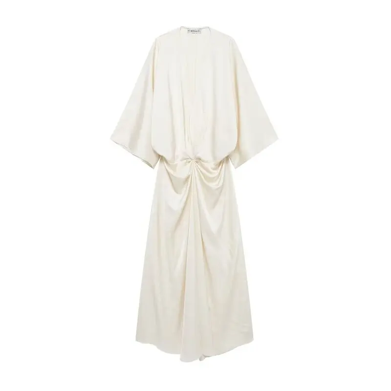 Herbst 2024 Neue Lange Midi Dr frauen Design Sinn Plissee Effekt Pendeln V-ne einteiliges Andere Material 00 % Dr