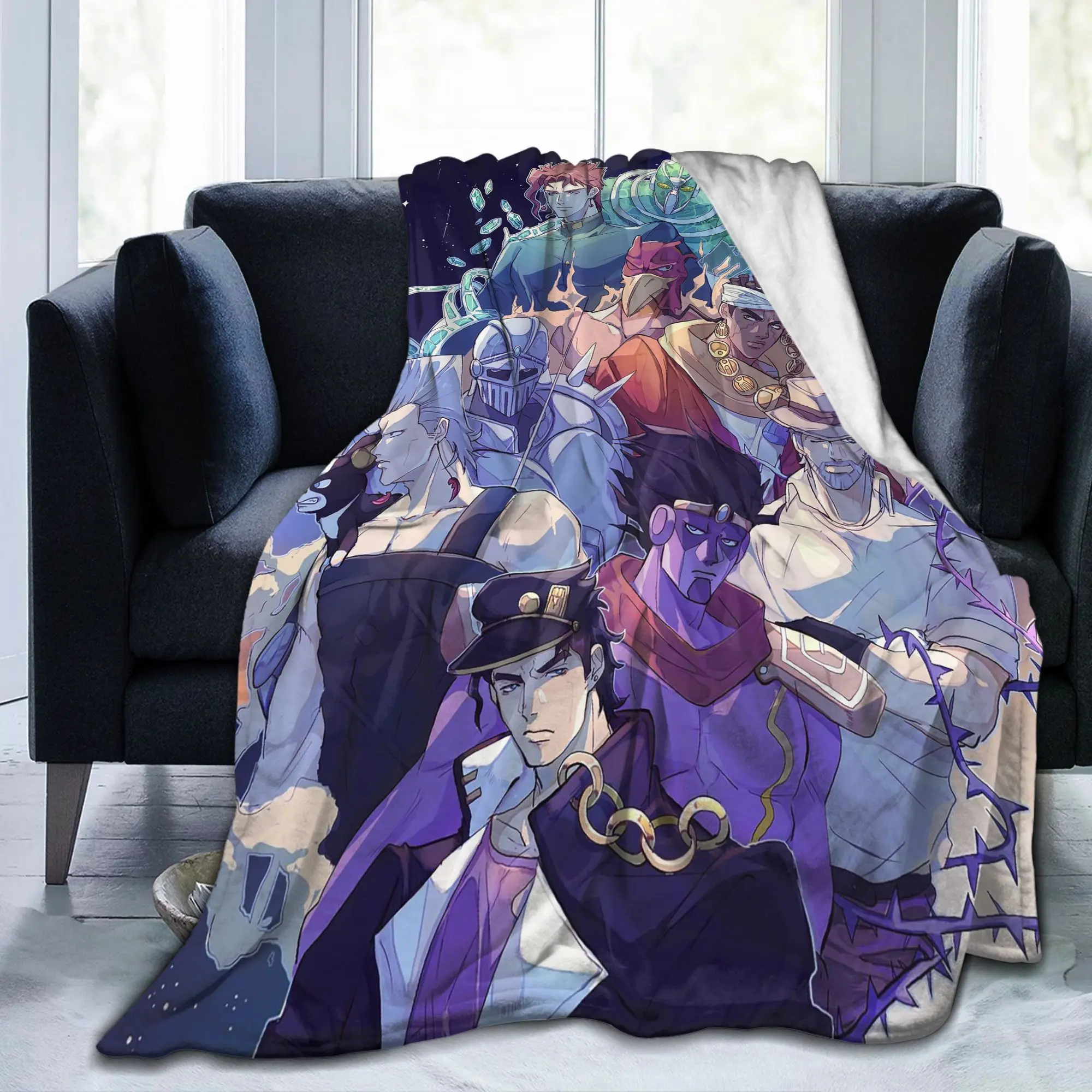 Stardust Crusaders Blankets Bizarre Adventure Flannel Throw Blanket Airplane Travel Printed Ultra-Soft Warm Bedspreads