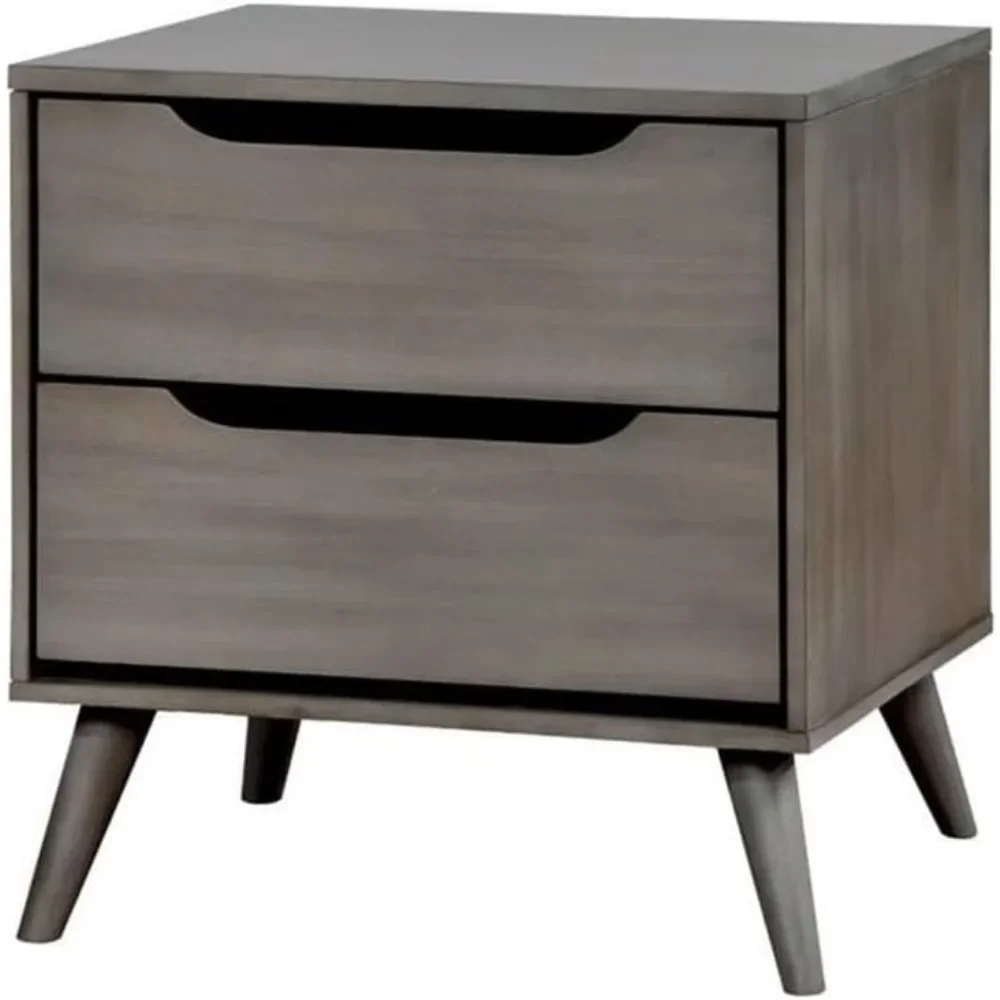 For 2-Drawer Mid-Century Solid Wood/Wood Veneer/MDF Nightstand in Gray chest of drawers for bedroom  nightstands^