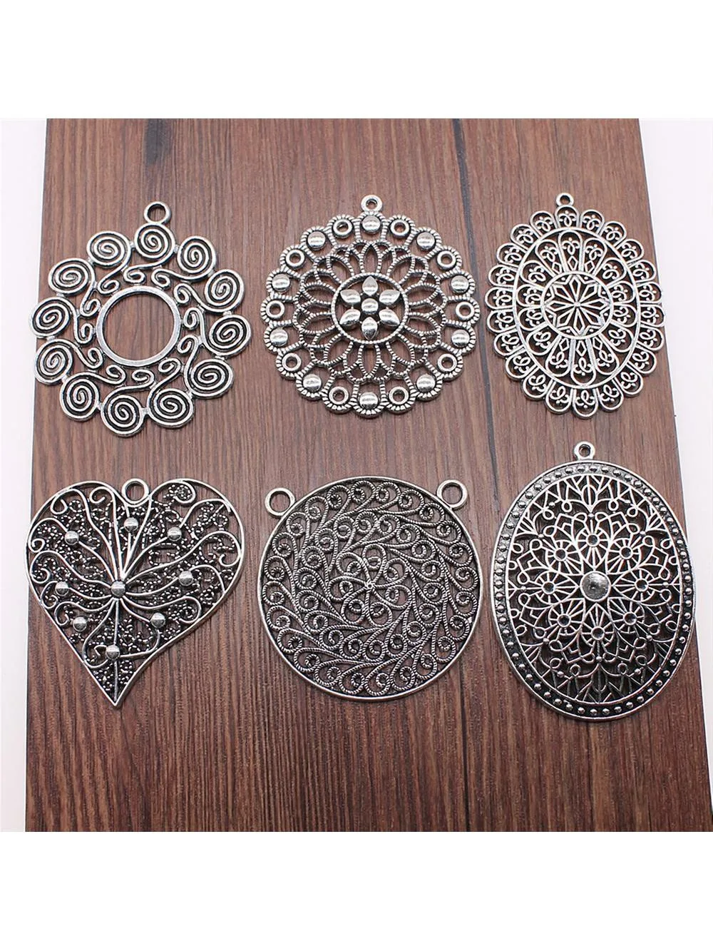 2 szt. Charms wzór mandali do wyrobu biżuterii komponenty do biżuterii akcesoria antyczne srebro kolor Mandala Charms wisiorek — zdjęcie 2
