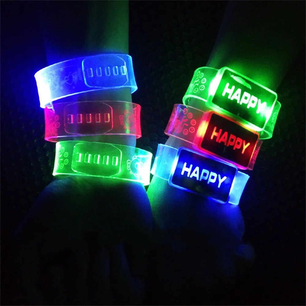 Led Glowing Wristbands Colorful Flash Light Up Happy Bracelet Glow In The Dark Party Supply Wedding Christmas Party Decoration