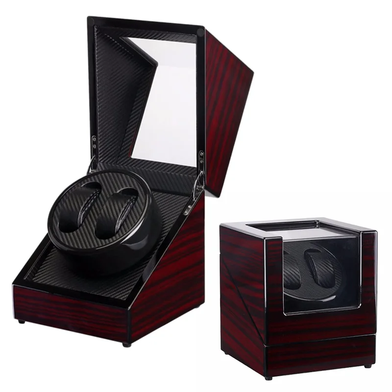 

Wooden Lacquer Piano Glossy Black Carbon Fiber Double Watch Winder Box Quiet Motor Storage Display Case Automatic Watch Winder D