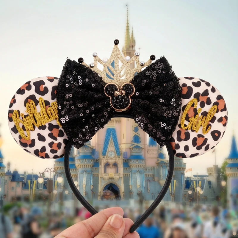Neue Disney Mädchen Mickey Mouse Ohren-Stirnbänder für Frauen, Party-Haarschmuck, Minnie Mouse DIY Pailletten-Schleifen-Haarband, Kindergeschenk