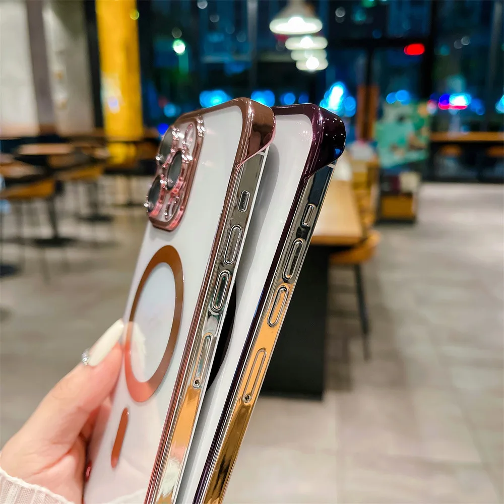 Ultra-Dunne Kristalheldere Randloze Magsafe Case Voor Iphone 15 Pro Max 11 12 13 15 Pro 14 Plus Draadloos Opladen Frameloze Hoes