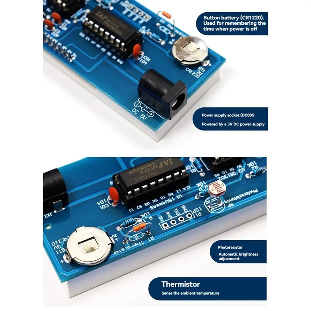 Colorful Electronic Clock DIY Kit Time/Alarm/Date/Day of the Week/Temperature Display Digital Clock Watch Welding