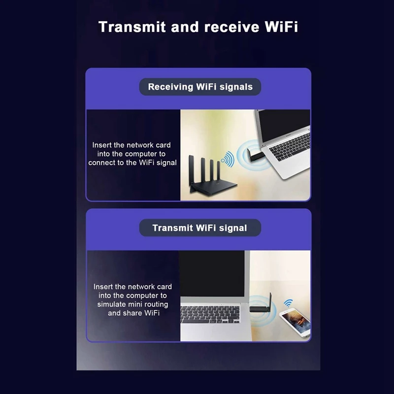 1 PCS 5400Mbps USB 3.0 Wireless Network Card USB Gigabit Ethernet Dongle For Windows 10 11 Black