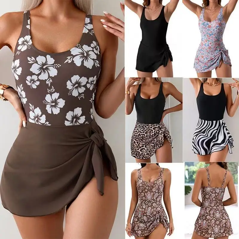 

2025 Sexy Swimsuit One Piece Beach Dress Strappy Swimwear Women Printed Bathers Bathing Swimming Swim Suit Female Beachwear