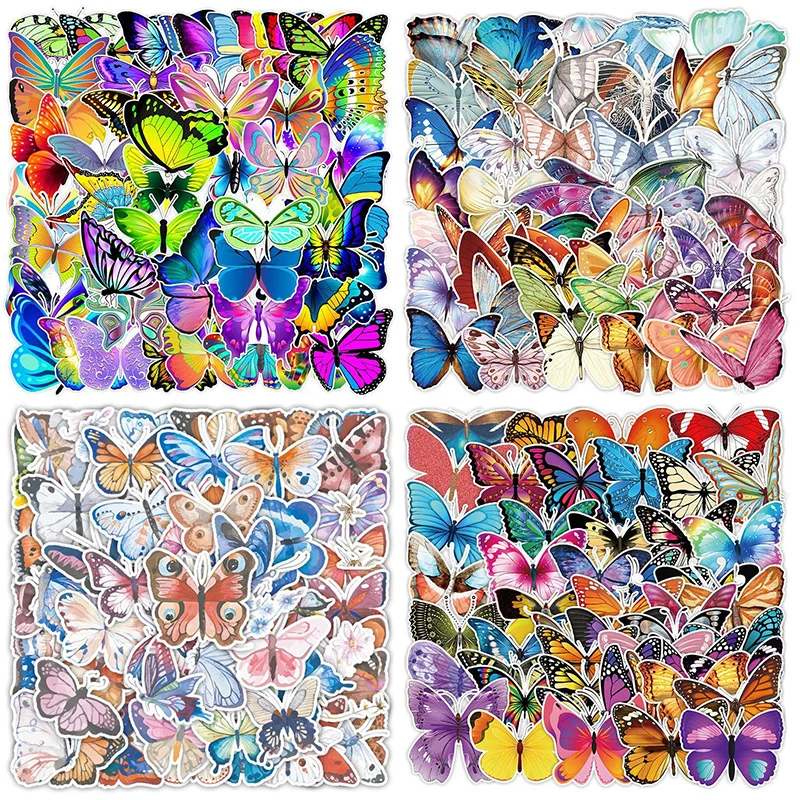 50 Pcs/Set Colorful Butterfly Graffiti Stickers Waterproof Self-adhesive PVC Sticker for Notebook Luggage Laptop DIY Decoration