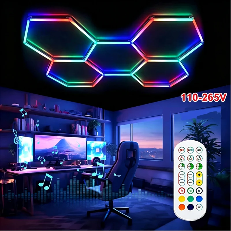 Garage Lighting RGB Hexagon Led Panels with Hue 0 360 Degree Adjustable Brightness Hex Lights Music Reactive for Studio Ktv Club
