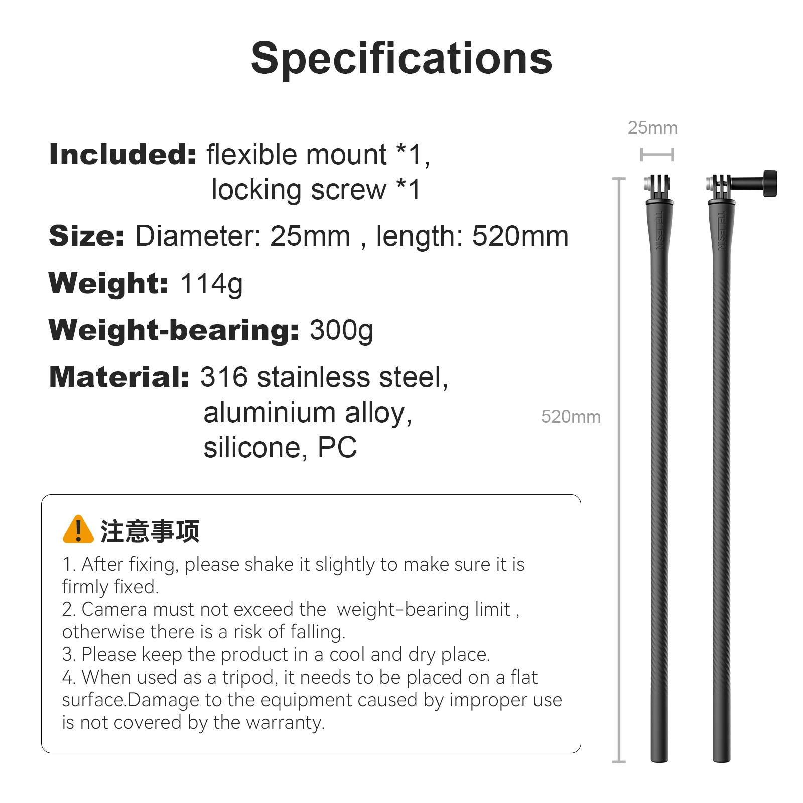 TELESIN Flexible Selfie Stick Monopod Tripod for GoPro insta360 Wherever Without Any Tools  for IPhone Camera Phone Universal