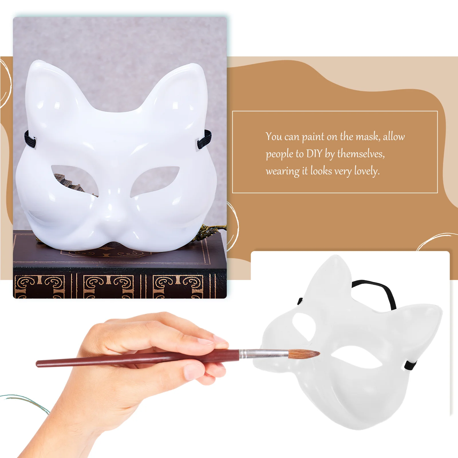 Blank Cat Masks for DIY Hand-Painted Animal Half Fox Masquerade Halloween Party Supplies