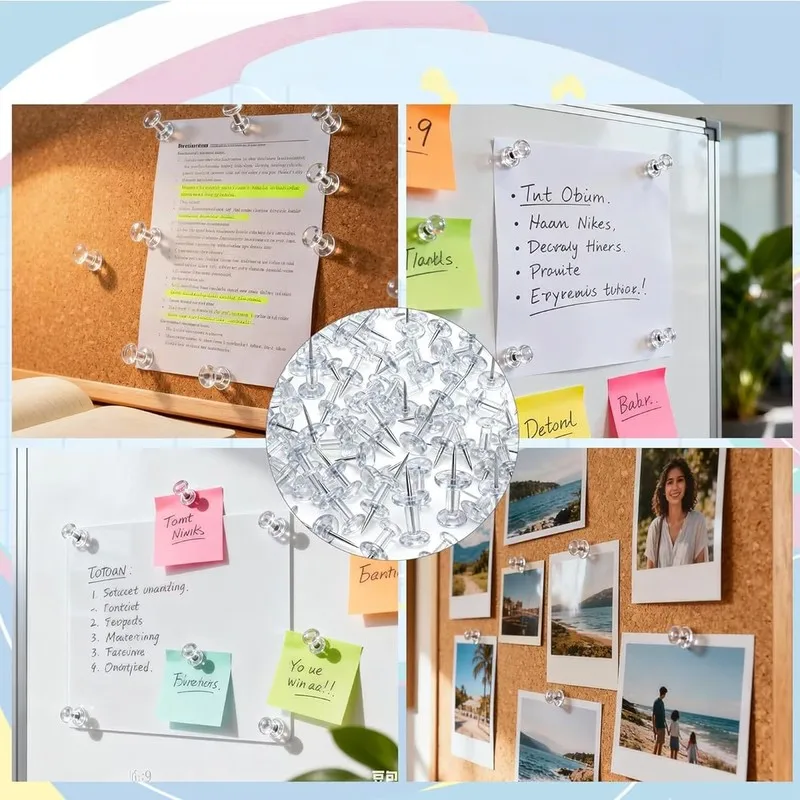 215 pcs Reusable Durable Invisible Bulletin Board Pins, great for School Notice Board, Easy Push Sharp Pin, Office Cork Board