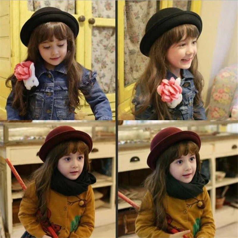 Fashion Winter Hat Fedora Vintage Women Children Trendy Wool Felt Bowler Derby Floppy Hats For Girls Women