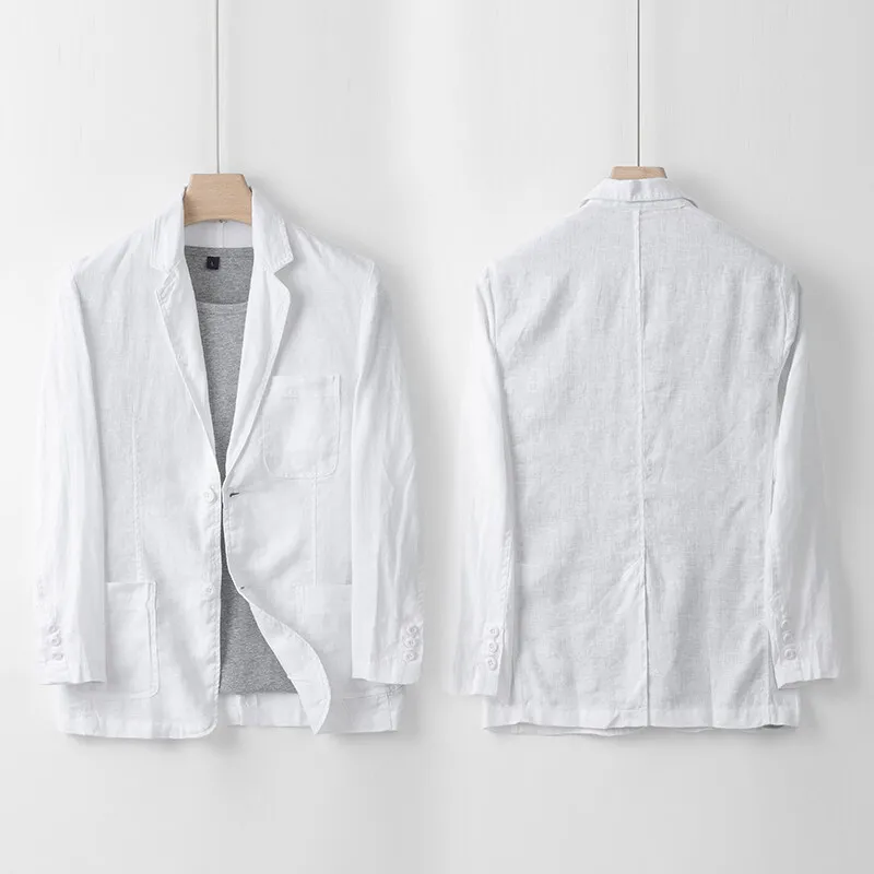2025 Chaqueta de traje de lino 100% de alta calidad, traje informal de lujo ligero y transpirable de color puro para verano para hombre