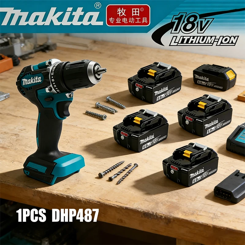

6.0Ah Makita Battery DHP487 18V Brushless Cordless Impact Drill Motor Compact Hammer Driver Rechargeable Screwdriver Power Tool