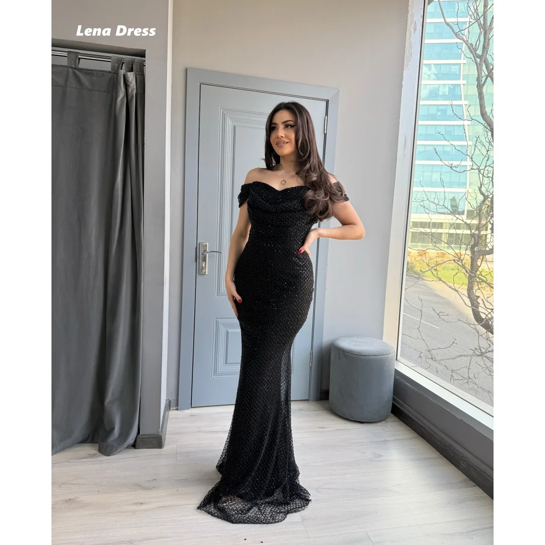 

Lena Custom Made Prom Dresses 2025 Luxury Women's Elegant Party Dress Woman 2025 Fish Tail Wedding Evening Dress Shiny Black