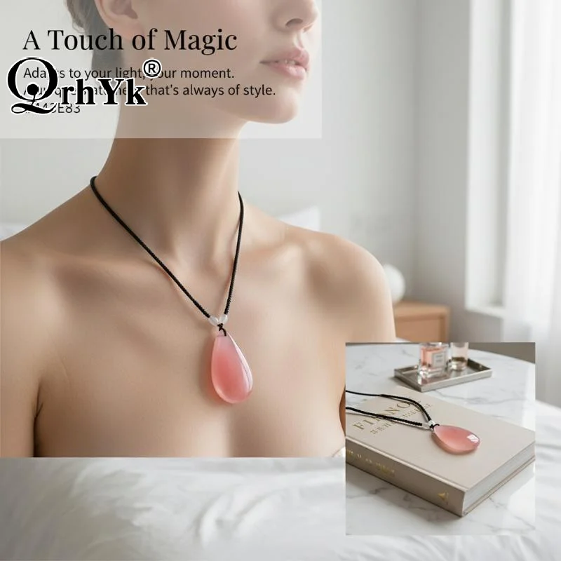 Sunlight UV Color Change Necklace Water Drop Pendent Necklace For Women Unisex Lucky Long Pendant Sweater Chain Ornaments