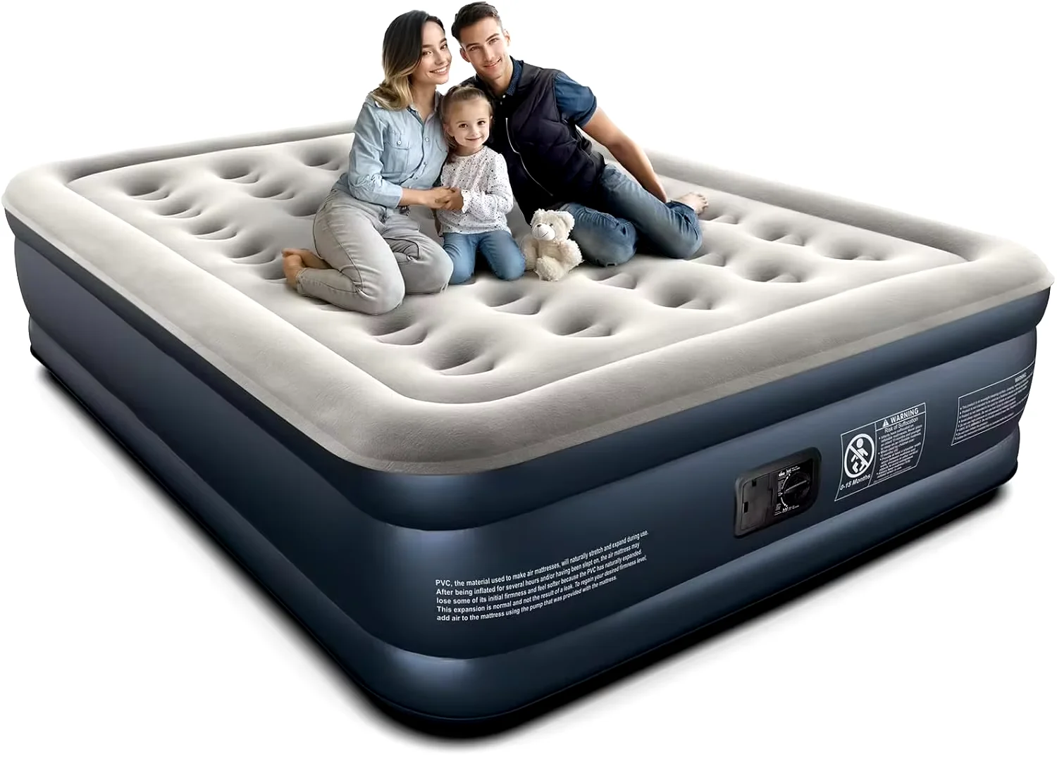 Colchón de aire Queen con bomba integrada, colchón inflable de 18 comodidad elevada, colchón de aire mejorado de cuatro cámaras, colchones inflables