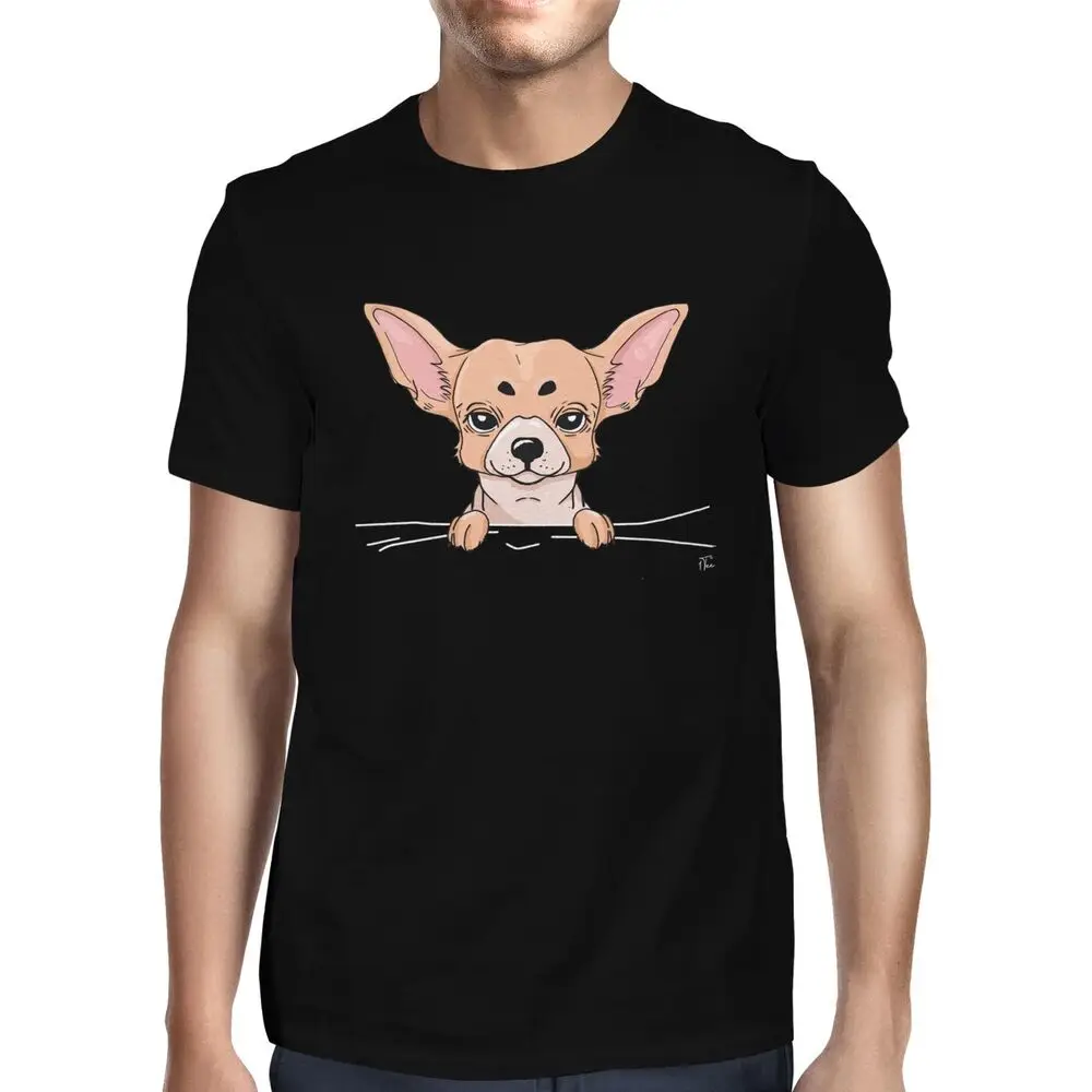 Mens Peeking Chihuahua Pocket T-ShirtUnisex Women's Summer Cotton Luxury Brand Retro Oversized