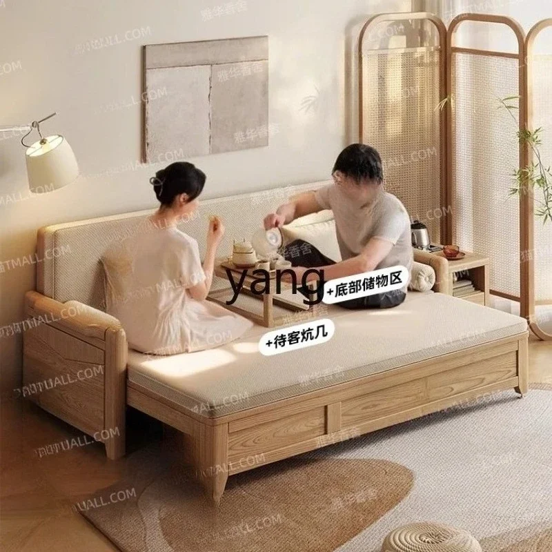 

yjq solid wood sofa bed multi-functional push-pull storage study living room folding telescopic