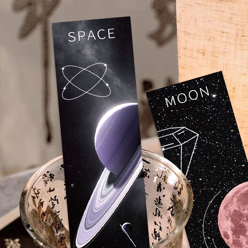 30PCS Space Bookmarks Cool Roaming Cosmic Stars Decorated Bookmarks Reading Pages Tagged Books Tagged Student Gift Paper Cards