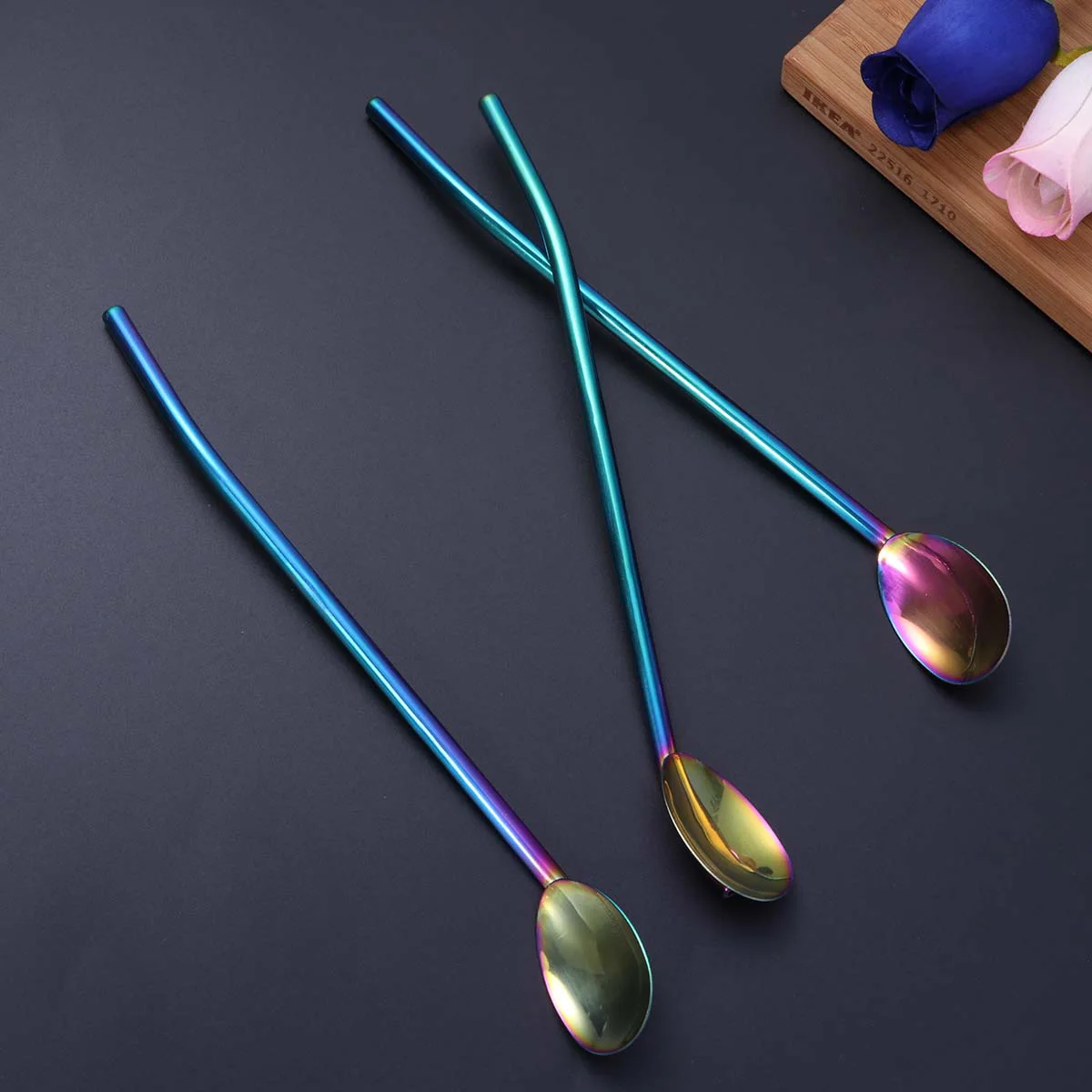

4 Pcs Stainless Steel Straws Spoon Long H Honey Stirring Bar Restaurant Home Use Coffee Strainer Mixing Safe