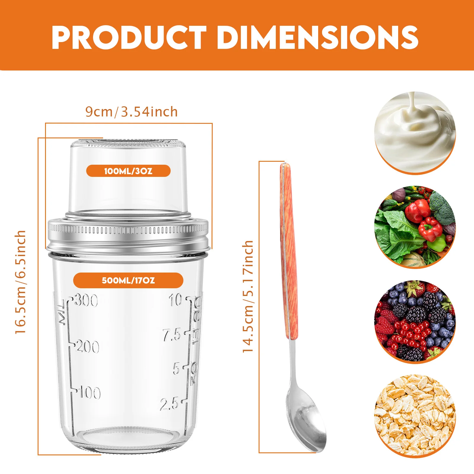 4Pcs Overnight Oat Cup Glass Overnight Oats Jar Dual Layer Mason Salad Shaker Dry/Wet Separation Yogurt Cup with Lid for Oatmeal