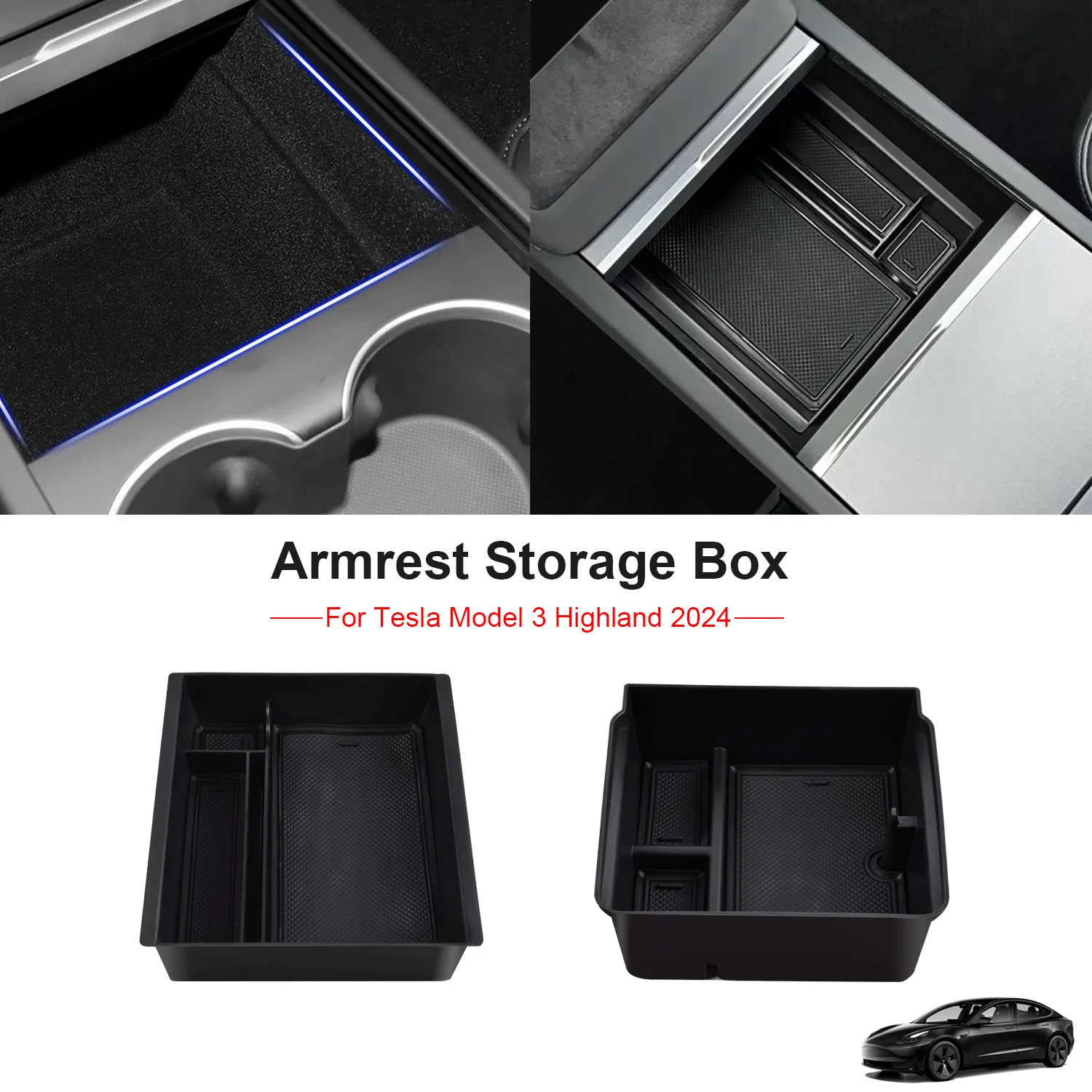 

For Tesla Model 3 Highland 2024 Center Console Organizer Tray Storage Box Accessories ,with Smooth Slide Technology