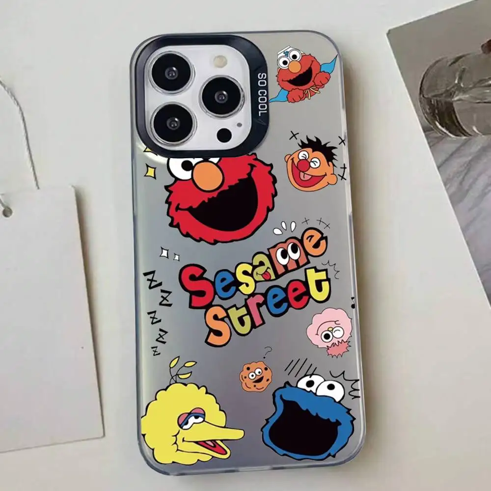 Cute Cartoon S-Sesame S-Street Phone Case For IPhone 16 15 14 13 12 11 Pro Max Plus Color Shockproof Back Silver Cover