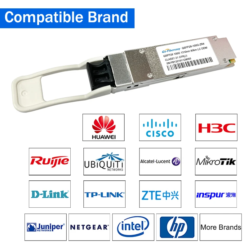 100G 80km 1310nm ZR4 QSFP28 โมดูลออปติคัล Dual LC 100GBASE-ZR4 Single Mode QSFP Transceiver สําหรับ Cisco, Huawei,Juniper,Mellanox