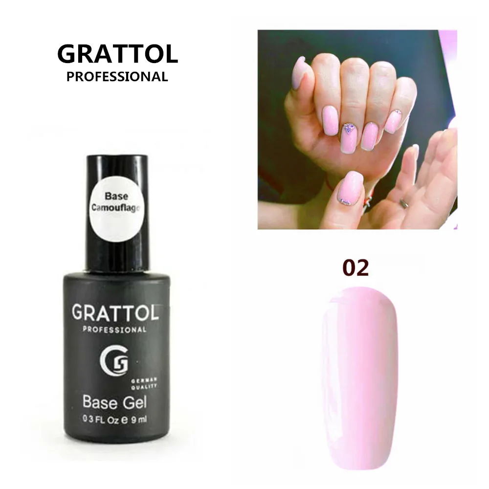 

GRATTOL Professional 9ml Camouflage 02 color Base Coat Series Nude UV Color Gel Nail Polish Nude Color Base Gel Lacquer