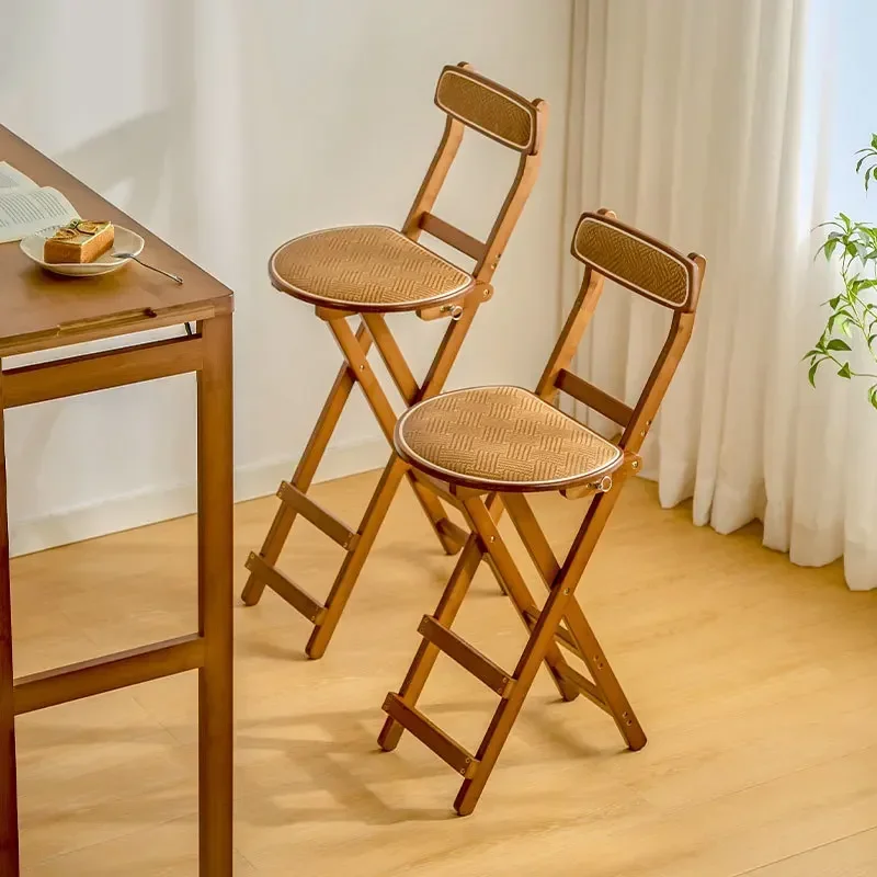 Multi-functional Rattan collapsible bar chair household high stool kitchen bar stool soft bag dining chair