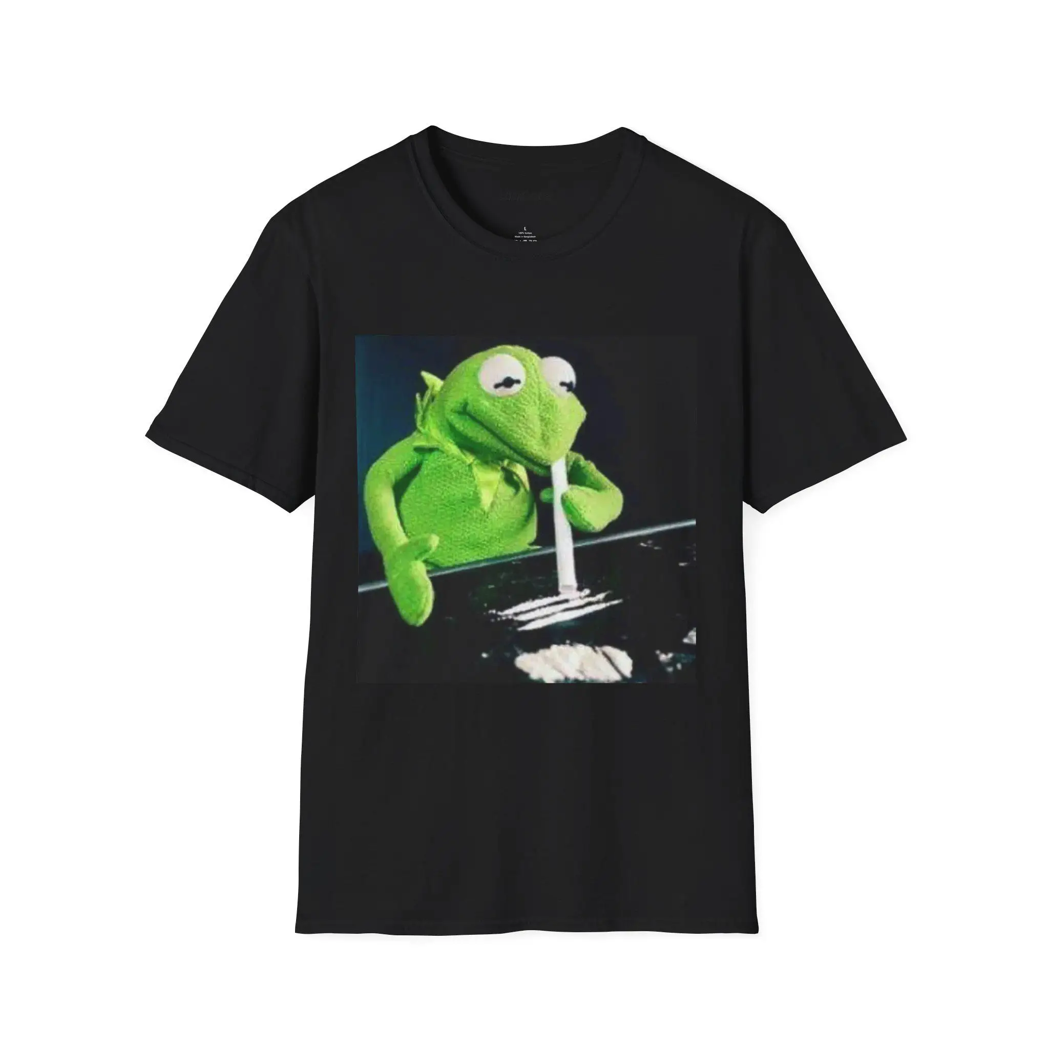 Funny Kermit The Frog Sniffing White Powder Softstyle Tee Humorous Muppet Tee, Sarcastic Miss Piggy Cartoon Shirt, Joke Graphic