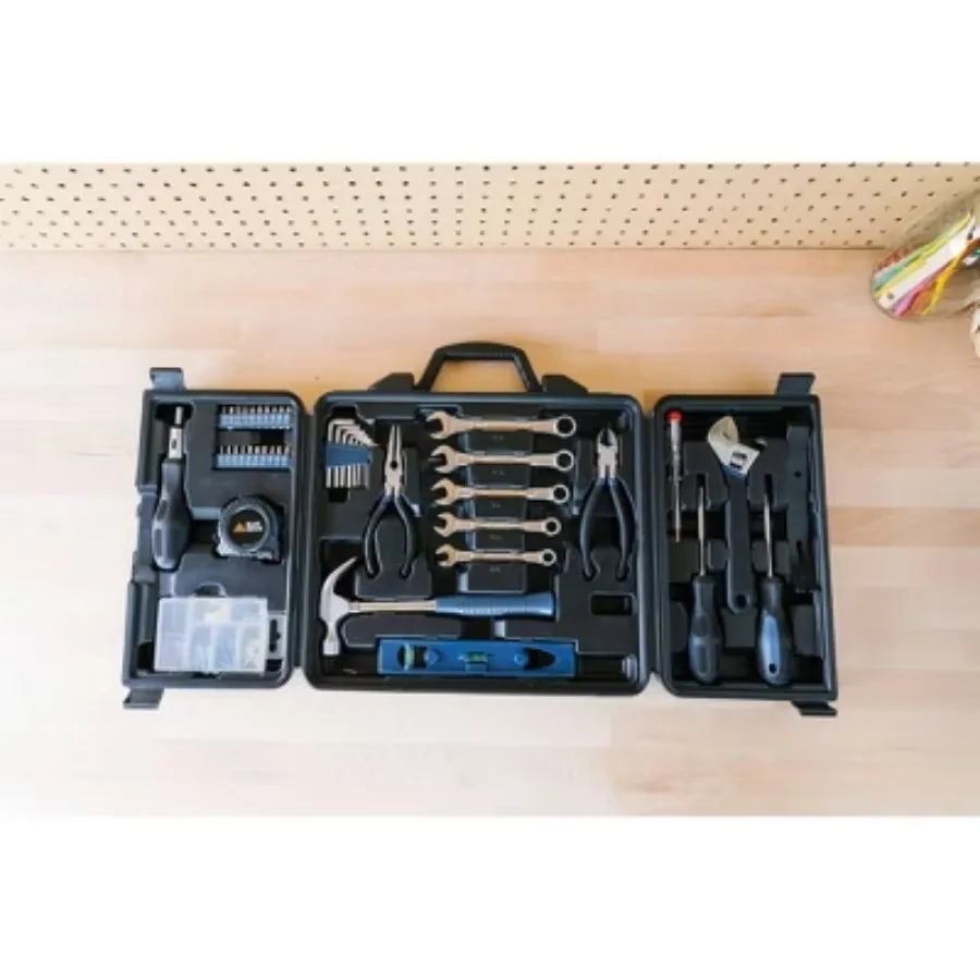 145pc Deluxe Household: Steel & Plastic Hand Tool Set with Pliers, Screwdriver, Wrench, Hammer