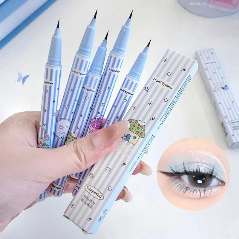 Waterdichte Sneldroge Vloeibare Eyeliner Pen Ultrafijn Zwart Bruin Roze Blijvende Zijderupsen Eyeliner Potlood Schoonheid Ogen Make-Up
