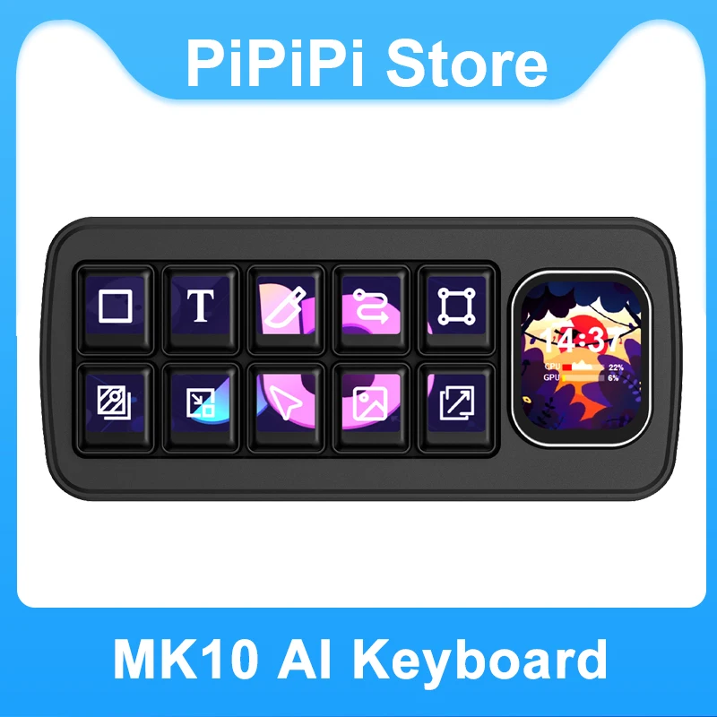 

Waveshare MK10 Computer AI Deepseek Mechanical Voice Keyboard Multi-Functional AI Voice Control Panel Linux 10x0.85inch LCD