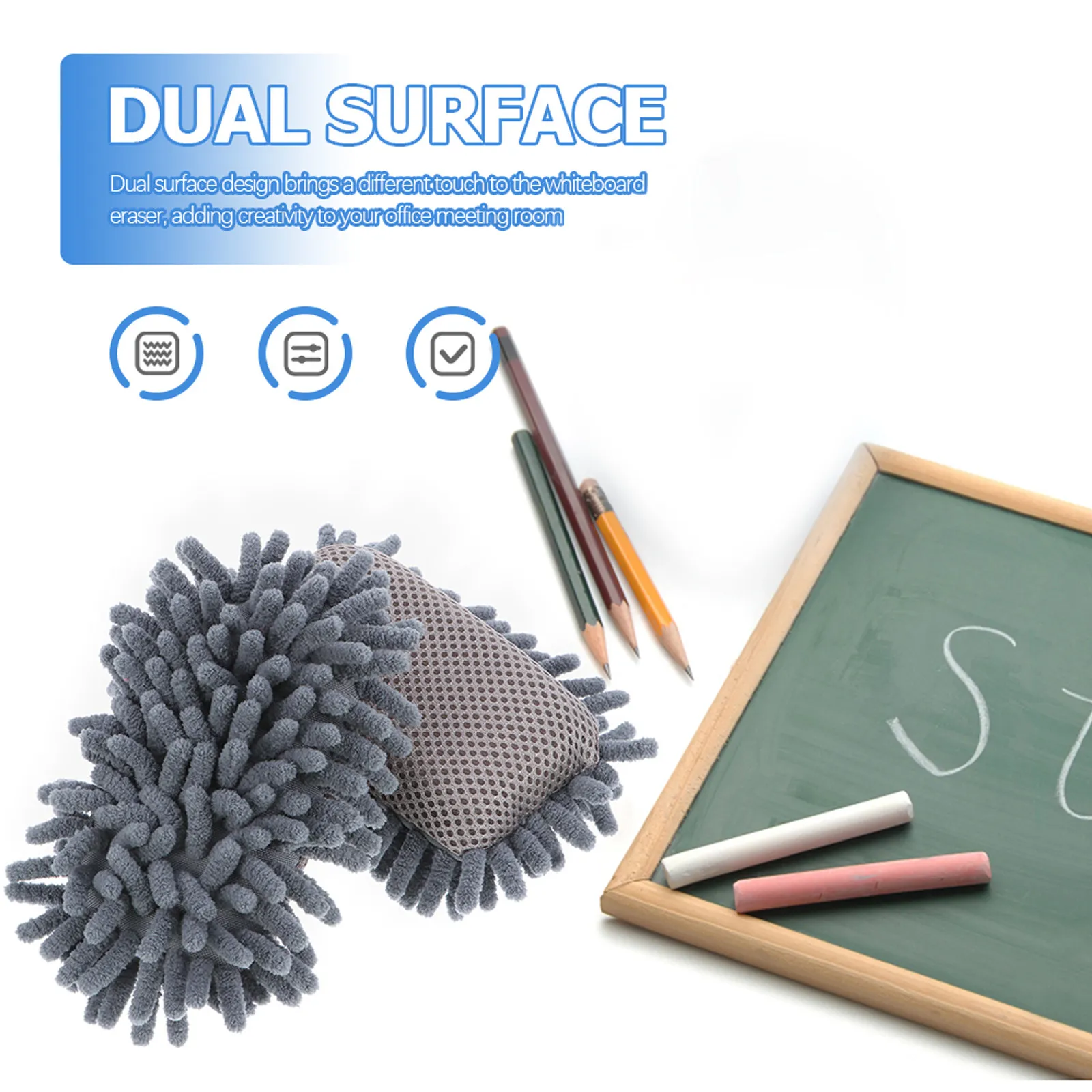 

2Pcs Washable Whiteboard Eraser Dry Erase Cleaner Chenille Plus Sponge Material Reusable Board Wiper for Meeting Room Classroom