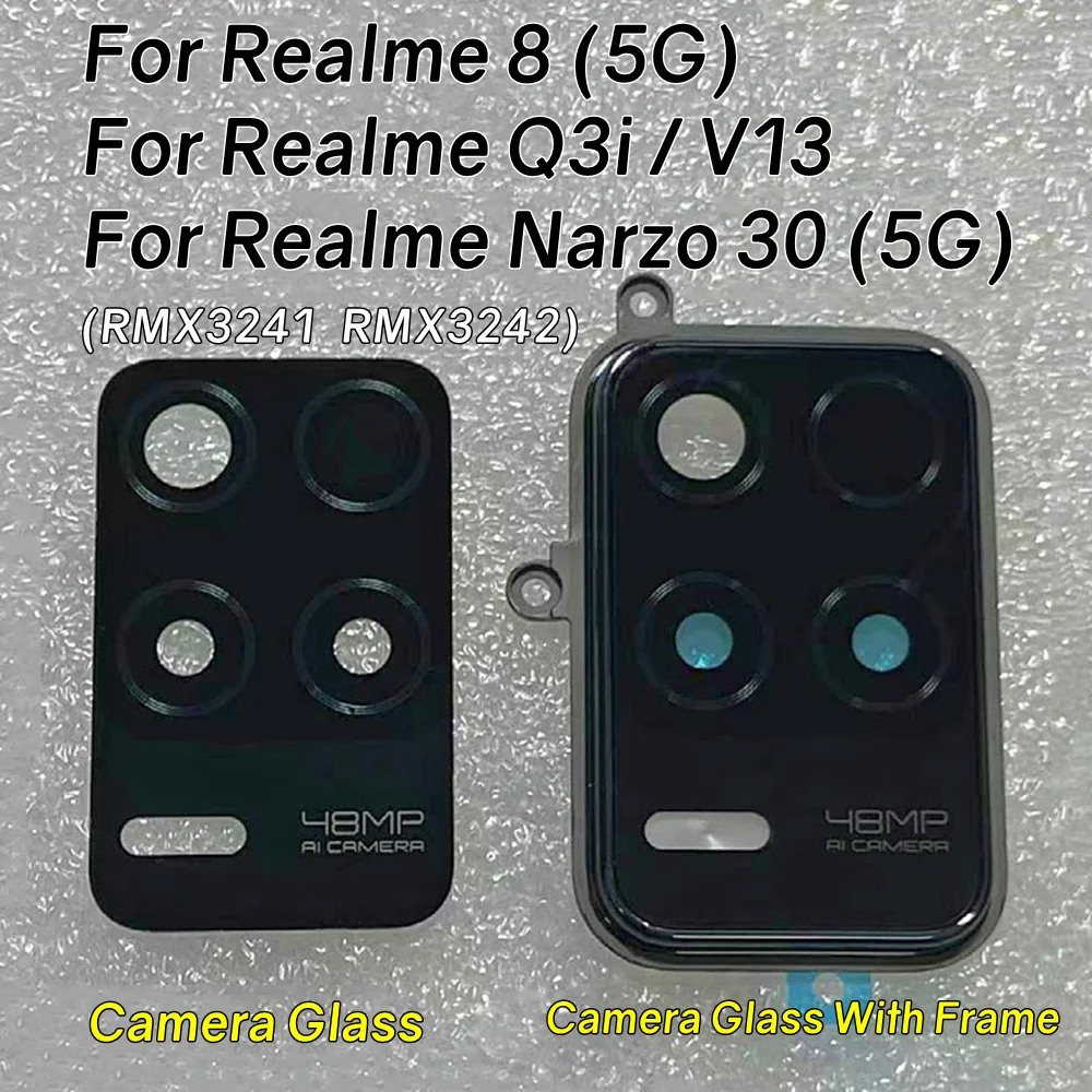 عدسة زجاجية للكاميرا الخلفية لـ Realme 8 5G Narzo 30 5G RMX3241 RMX3242 غطاء كاميرا مع استبدال إطار الحافة + لاصق