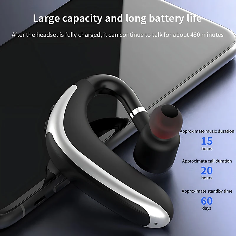 VAORLO Wireless Bluetooth Headset With HD MIC Earphone 180° Rotatio Left/Right Ear Universal For Business Sport Music Driver Car