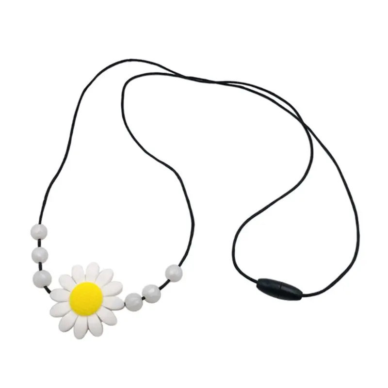 Sunflower Baby Teether Necklace Silicone Pendant Beads Bow Knot Teething Nursing Toys for Infants Little Boys Girls