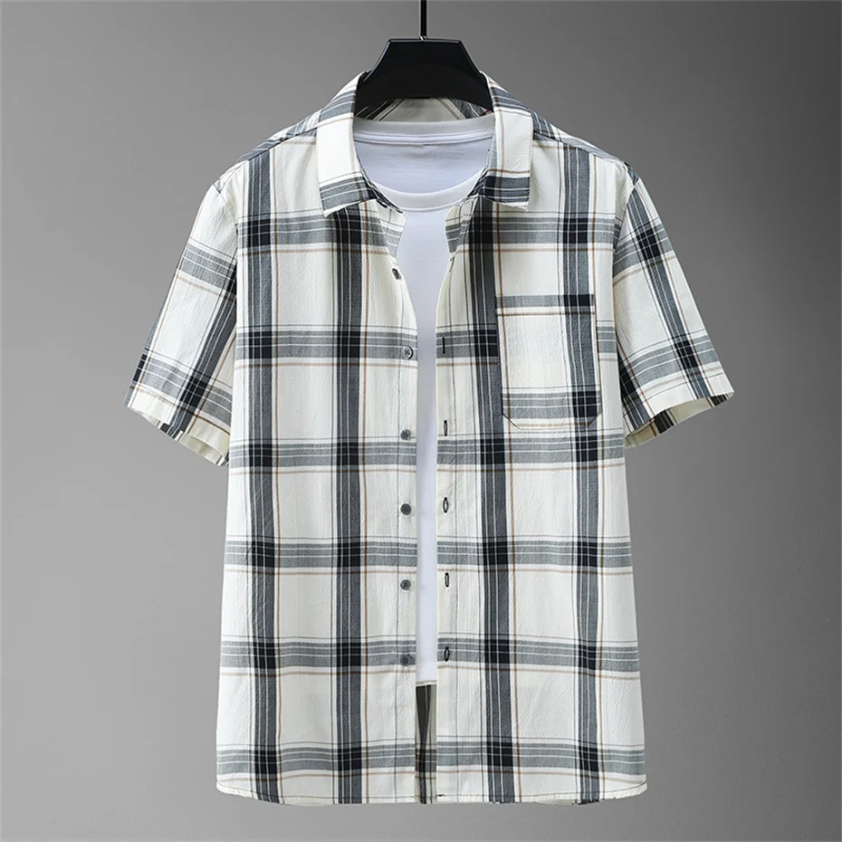 Plaid Shirt Men Summer Short Sleeve Shirts Plus Size 10XL 11XL Fashion Casual Plaid Tops Male Summer Shirt Big Size 10XL