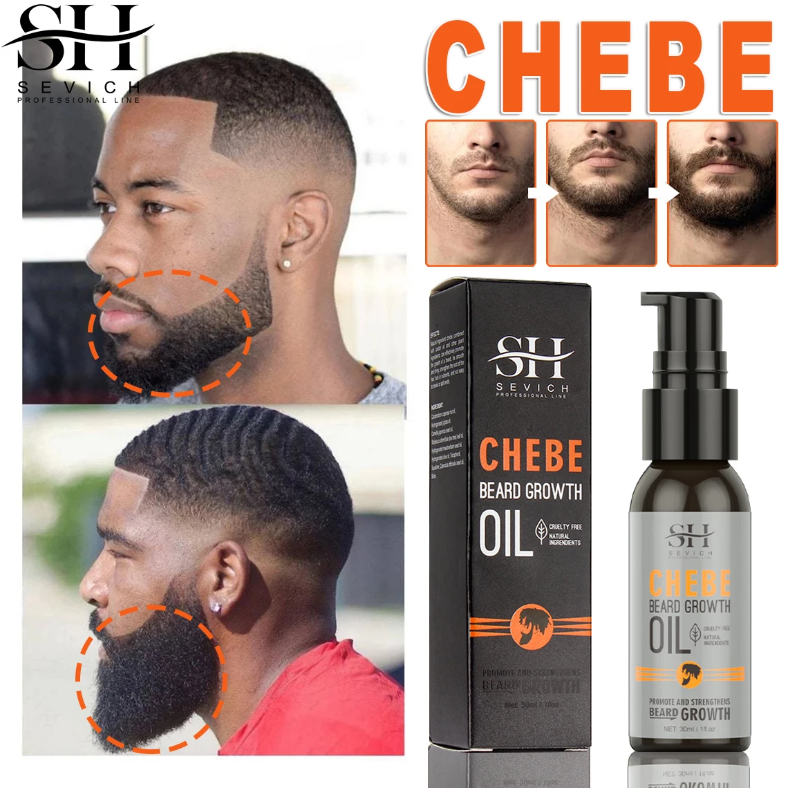 Natural Chebe Men Beard Growth Oil Fast Effective Beard Growth Essential Hair Loss Treatment Product Sevich Beard Care Serum