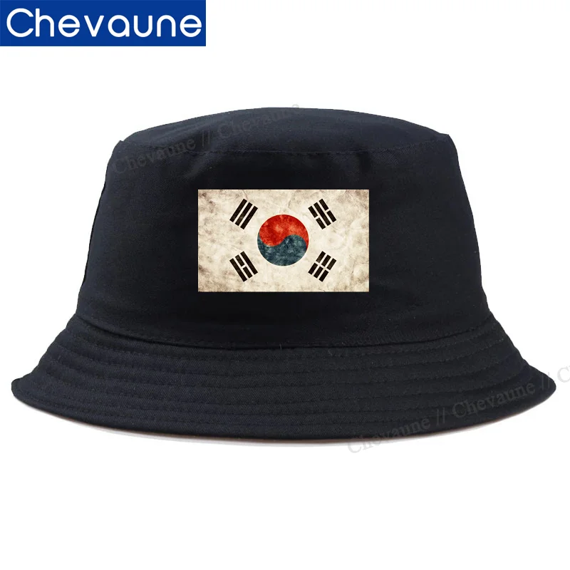 Summer Korea KR Vintage Flag Bucket Hat Unisex Korea Flag Printted Fisherman Cap Woman Man Travel Sports Football Baskeball Caps