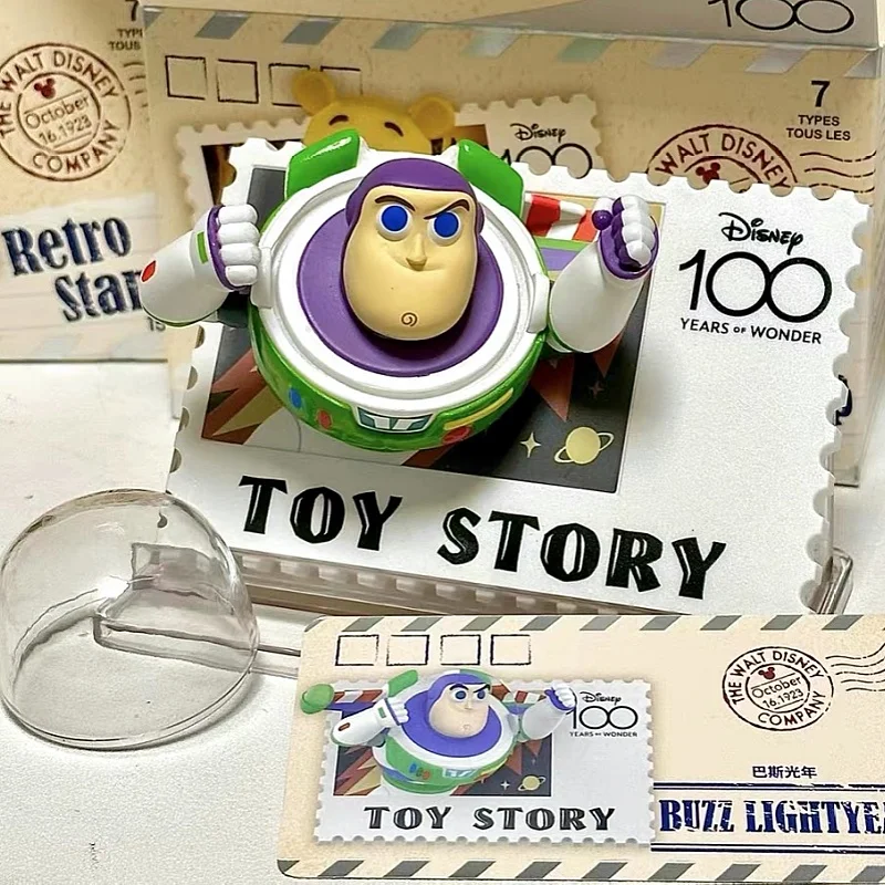 Disney 100th Anniversary Retro 3d Stamp Figure Mickey Mouse Stitch The Pooh Refrigerator Sticker Model Statue Toy Decoration