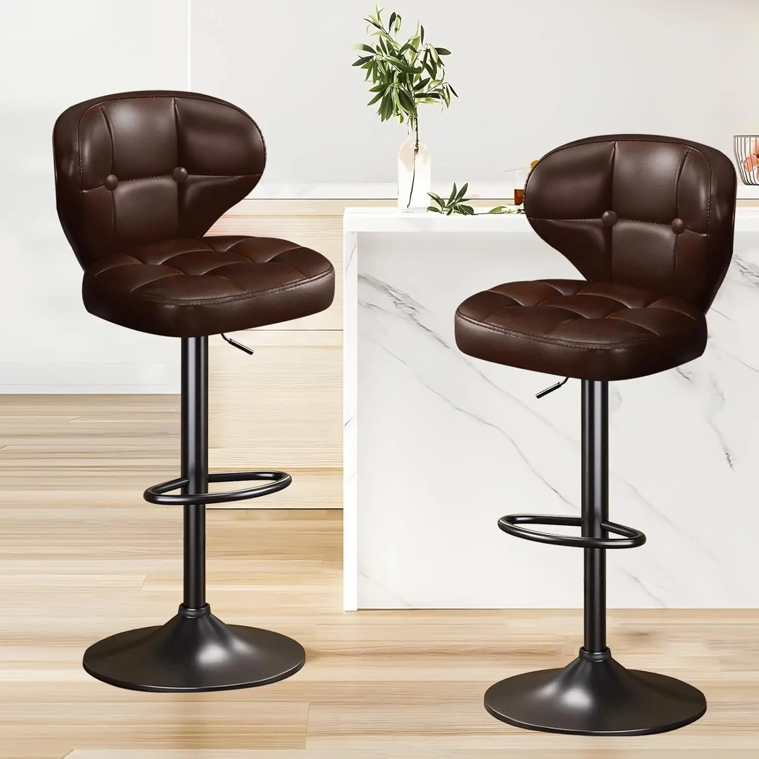 

Bar Stools Set Of 2,Adjustable Swivel Barstools, Modern Pu Leather Upholstered Bar Chair With Ba And Footrest,For Bar, Kitchen,