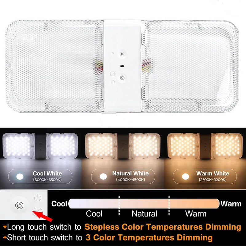 

12V 24V Ceiling Dome Ligh COB 180 LED Stepless Dimming Memory Functiont Roof Interior Lamp Lighting Trailer Truck Camper RV Boat