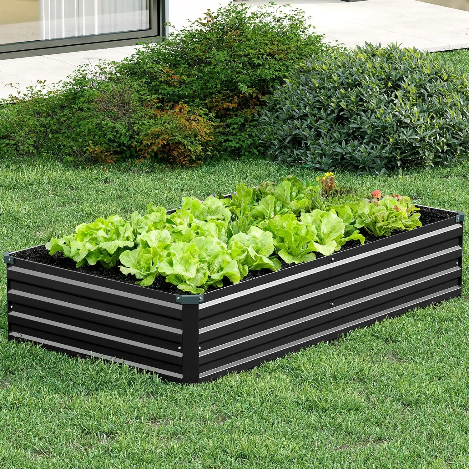 Outdoor Galvanized Metal Planter Box, Black, 2 Pack, Easy Assembly for Vegetables view 6