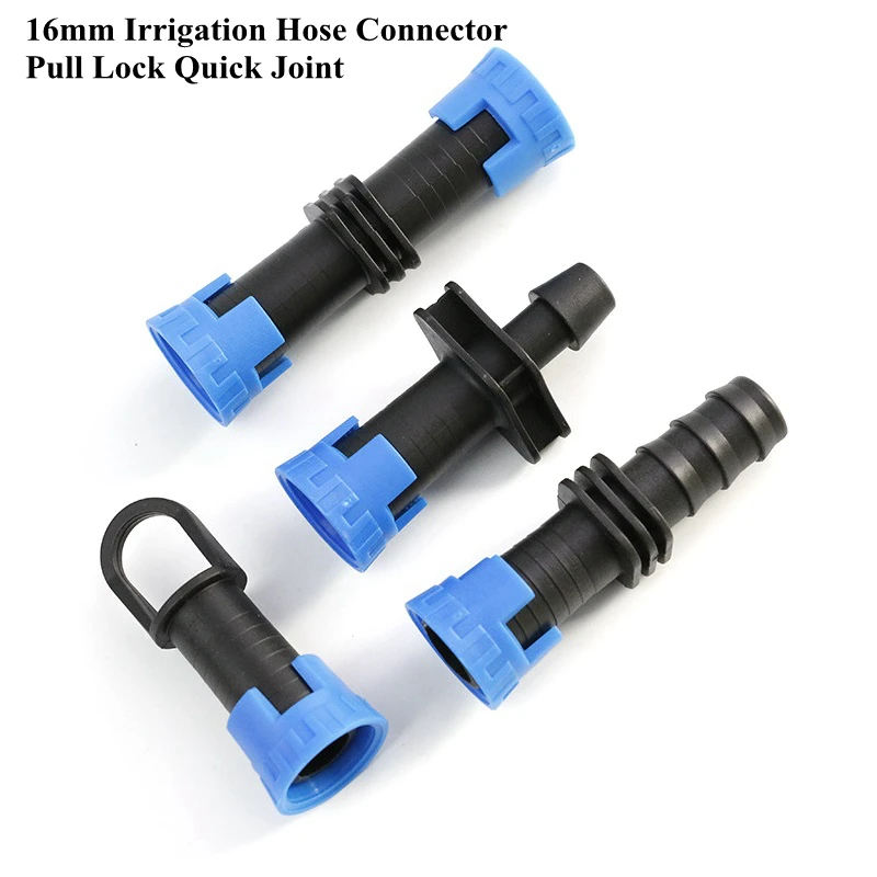 16mm Blue Pull Buckle Lock Quick Joint Irrigation Hose Connector Labyrinth Belt Drip Irrigation Belt Garden Water Pipe Connector