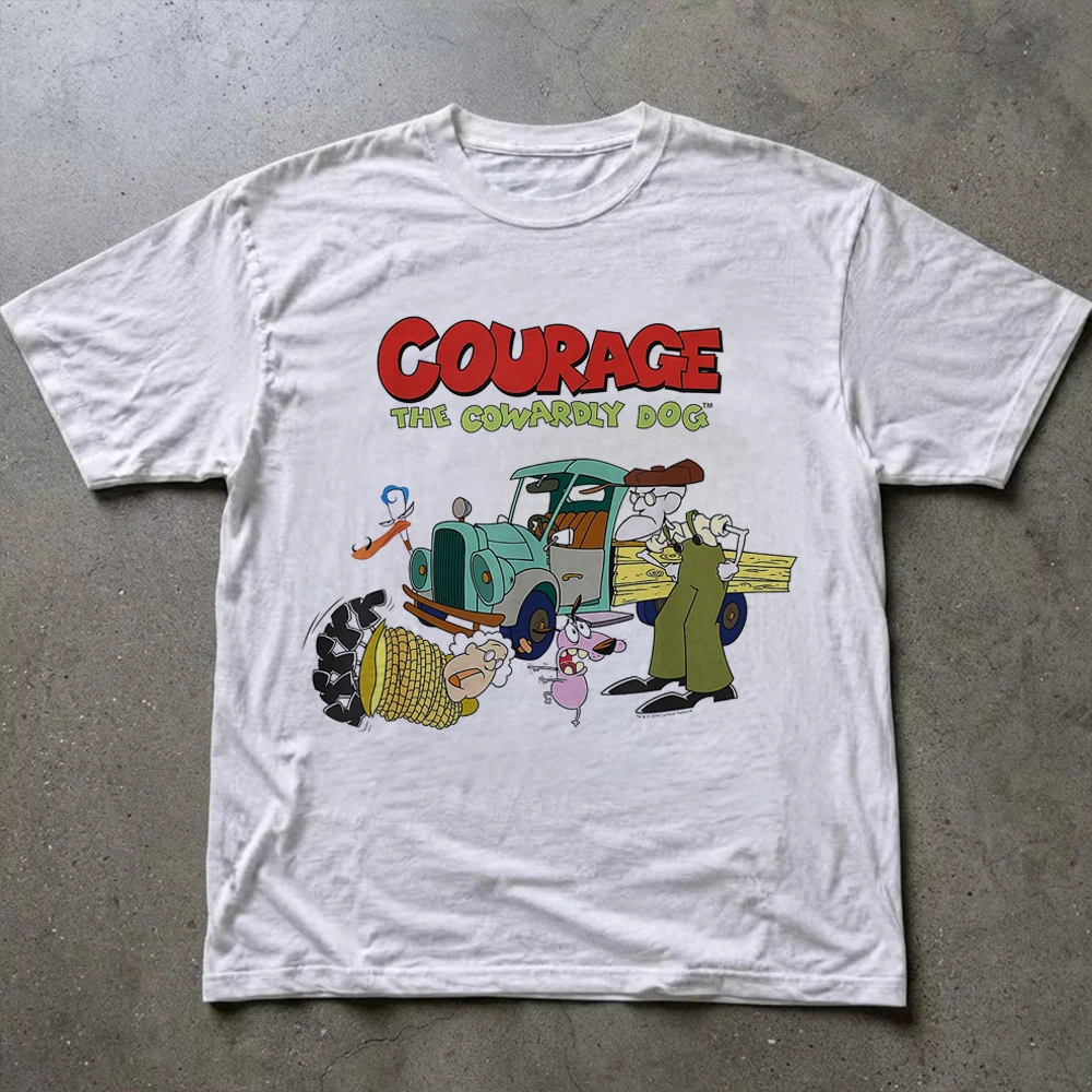 Vintage Courage the Cowardly Dog Cartoon Print Short Sleeve T-Shirt Retro Unisex Graphic Tee 90s Nostalgia Summer Streetwear Top