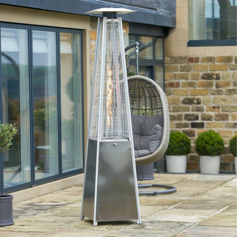 JN Stainless Steel Pyramid Patio Heater 13KW LPG Gas Type With Pulse Ignition For Supermarket & Garden Use Glass Tube Design